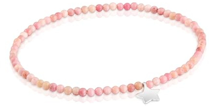 TOUS Elastisches Armband für Damen mit runden facettierten Kugeln aus behandeltem rosa Opal und Sternmotiv aus Sterlingsilber 17 cm lang, Kollektion Motive