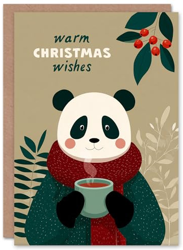 Artery8 Christmas Card Cute Happy Panda With Hot Chocolate Cup