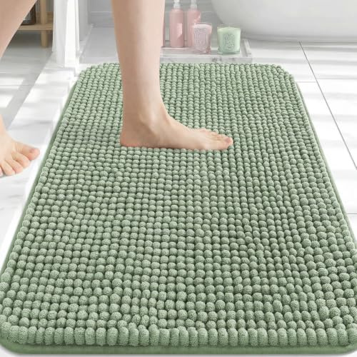 Homaxy Extra Dicke Weiche Badezimmerteppich, Chenille Badematte rutschfest Badteppich Waschbar Badvorleger Saugfähige Duschvorleger für Badezimmer, 51×76 cm, Grasgrün