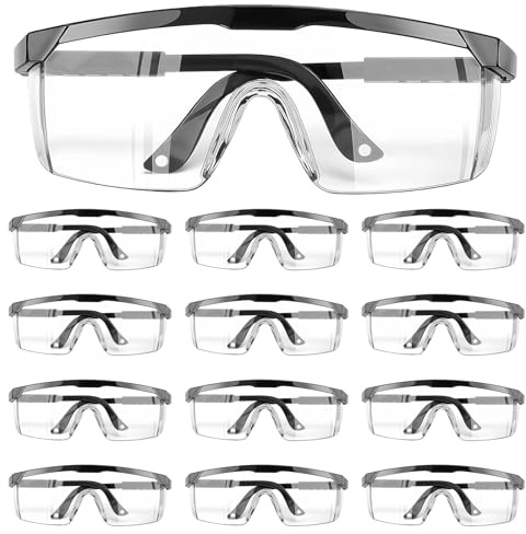 12 Stück Schutzbrille Arbeitsschutzbrille, Transparent Sicherheitsbrille für Brillenträger mit verstellbaren Bügeln, Schutzbrillen Staubdicht Antibeschlag, Arbeitsschutzbrille für Frauen Männer