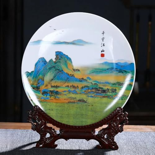 LEEDJUINE Jingdezhen - Plato de cerámica, 26 cm, panel decorativo para colgar, decoración de estilo chino en la sala de estar