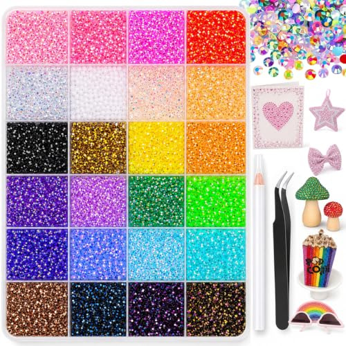 Bedazzling Kit Nail Art Rhinestones, 3mm Flat Back Rhinestones, Nail Art Gems Crystals Kit with Pick Up Pen & Tweezers for DIY Nails Crafts Clothes Shoes Decoration, 24 Colors