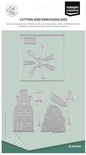 Vaessen Creative Stanz- und Prägeschablonen Set Bauernhof - Mühle, Heu und Mehr - 8 Cutting Dies - Bastelzubehör für Stanzmaschine, Karten Basteln und Scrapbooking