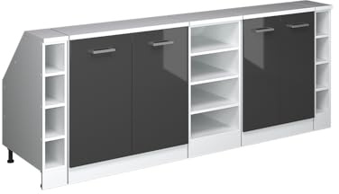 Vicco Küchenschrank für Dachschrägen R-Line, Anthrazit Hochglanz, 210 cm 5er Set Schrankkorpuss 60 cm Tiefe, geeignet für schräge Wände und Variable Küchenmontage