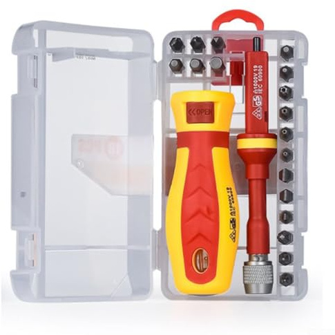Shophubio Ensemble de tournevis isolés 18 en 1, 1000 V, kit de porte-embout magnétique pour électricien, tournevis à fente en acier au chrome vanadium, haute tension