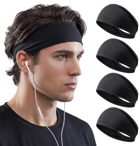 Lot de 4 Bandeau de Sport,Antidérapant Bandeaux,Bandeau Cheveux Élastique | pour Homme Femme,Serre Tête Anti Transpiration Respirant pour Course à Pied,Fitness,Yoga,Basket-Ball,Cyclisme