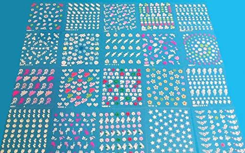 20 Sheets of 50 Stickers Assorted 3D Nail Art Sticker Packs for Nail Decoration