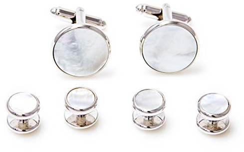 MRCUFF Mother of Pearl Cufflinks and Studs Tuxedo Set in a Presentation Gift Box & Polishing Cloth