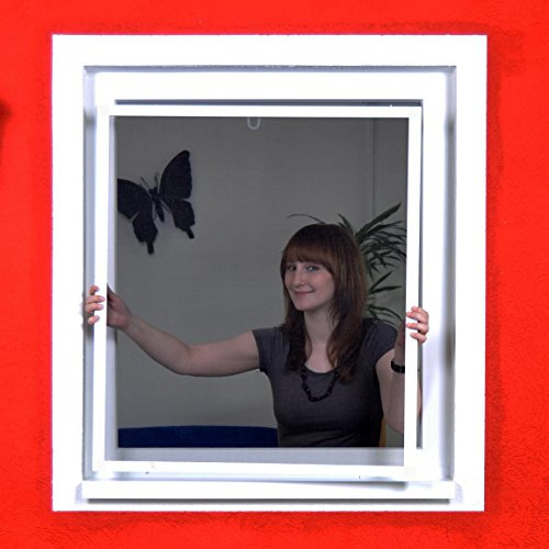 Fliegengitter Smart flächenbündig für flächenversetzte Fenster - Alu Bausatz für Fenster - Insektenschutz 130 cm x 150 cm | Brauner Rahmen