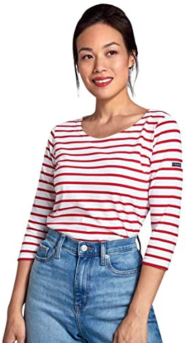 Armor Lux Damen Mariniere Cap Coz Langarmshirt, Weiß (Blanc/Braise 320), Gr. 42 (Herstellergröße: 4)