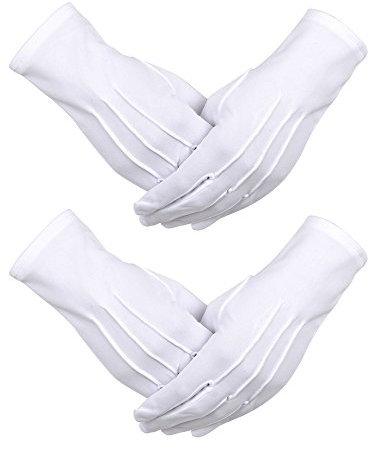 2 Paar Weiße Nylon Baumwolle Handschuhe mit Snap Verschluss für Polizei formale Tuxedo Ehrenwache Kostüm Parade Handschuhe, 9,05 Zoll