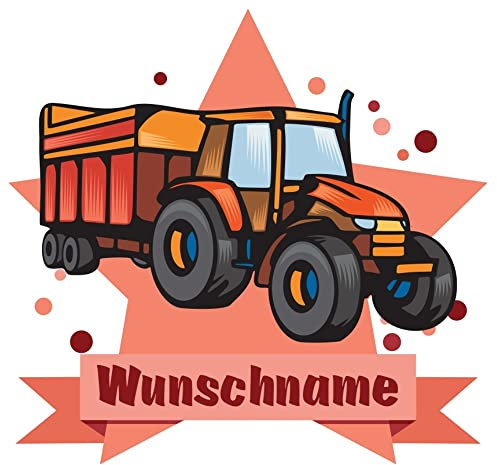 Samunshi® Traktor mit Anhänger Wandtattoo Türschild mit Name personalisierbar Kinderzimmer Türaufkleber Baby Wandaufkleber - 50x43cm mehrfarbig