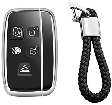 M.JVisun TPU Weich Autoschlüssel Fall für Land Rover Discovery 4/Sport Freelander 2 für Range Rover Evoque/Sport/Velar Silikon Schlüssel Hülle - Glänzend Silber - Flechten Schlüsselbund