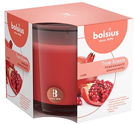 Bolsius - True Scents - Grande Bougie Parfumée en Verre - Grenade - Rouge - Durée de Combustion 40 Heures
