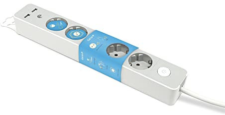 Garza - Design Steckdosenleiste mit Schalter, 5 Steckdosen, 2 USBs, 1,4 m Kabel, Flachstecker, Kinderschutz, Farbe Grau