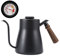 850ml Gooseneck Coffee Kettle with Wooden Handle, Stainless Steel with/Without Thermometer Pour Over Coffee Kettle, Elaborate Spout Design, Non-Slip Bottom, Matte Black(with Thermometer)