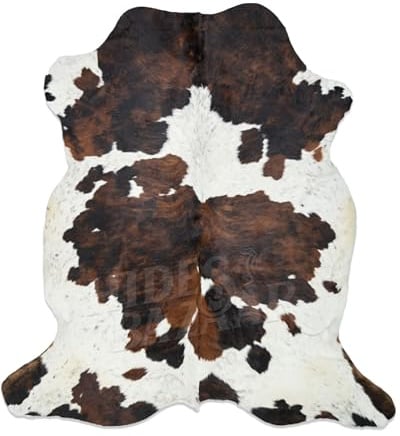Tricolor Alfombra de piel de vaca clásica marrón, negro y blanco mezcla de color, piel natural oculta, alfombra de área