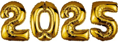 DekoRex Folienballons 2025 40cm Silvester Neujahr Deko (Gold)