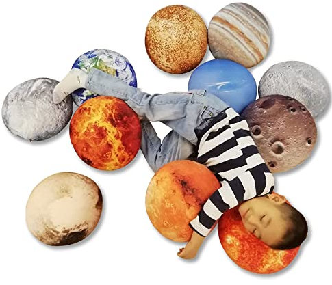 Qupace 11-teiliges Set Weltraumplanet Wurfkissenbezüge Sonnensystem Universum Planet Bild Dekorativer Kissenbezug runder Akzent Kissenbezug 3D Heimdekoration Kissenbezüge 25,4 x 25,4 cm