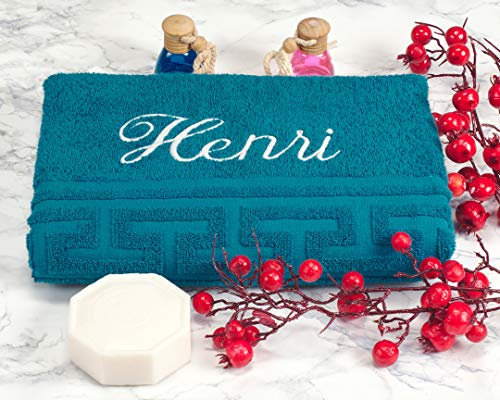 AngelicArt Personalisiertes Handtuch mit Namen, bestickte Handtücher (Petrol, 50 x 100 cm)