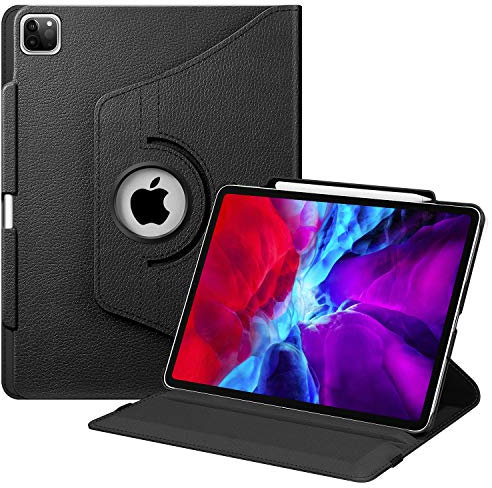 Fintie Hülle für iPad Pro 12.9 Zoll 2020 (4.Generation) & 2018 (3.Generation) mit Stifthalter - 360 Grad verstellbare Schutzhülle Cover mit Standfunktion, Auto Sleep/Wake, Schwarz