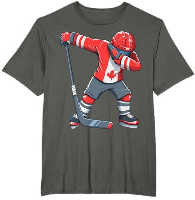 Funny Boy Kid Ice Hockey Apparel, Dabbing Player Canada Flag T-Shirt