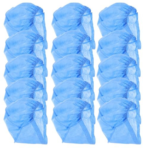 ABOOFAN 50 Stücke Baretthaube Einweghauben Vlies Klipphauben Einweg Kopfhauben OP Haube Kopfbedeckung Staubdichte Arbeitskappe Gummiband Netzhaube für Haare Salon Tattoo Spa (Blau)