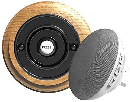 Traditional High Quality Round Wireless Doorbell in Honey Oak and Black, DBW-F5SHONR76WLESS2207P2Bk
