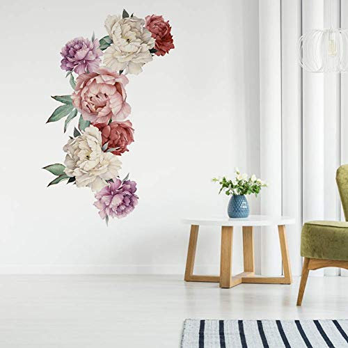 Blumen Wandaufkleber Pfingstrose Rose, Blumen Wandtattoos, PVC Blumen Wandaufkleber Selbstklebend Wohnkultur für Sofa Hintergrund Wohnzimmer Schlafzimmer Küche Kinderzimmer Dekoration, 2 Stück
