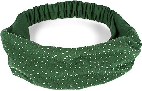 styleBREAKER Damen Haarband mit Strass und Gummizug, Stirnband, Headband, Haarschmuck 04026016, Farbe:Dunkelgrün