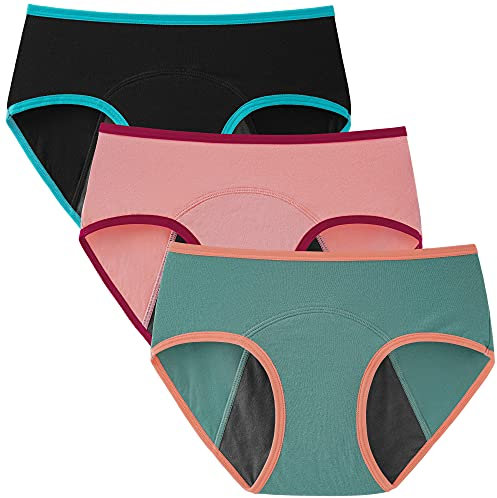 INNERSY Perioden Unterwäsche Teenager Mädchen Unterhosen Menstruation Period Panties 3er Pack (10 Jahre, Schwarz/Grün/Rosa)