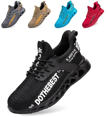 Furuian Sicherheitsschuhe Herren Damen Leicht Arbeitsschuhe Herren sportlich Atmungsaktiv Sneakers mit Stahlkappe rutschfest Fitness Turnschuhe (41EU,Schwarz)