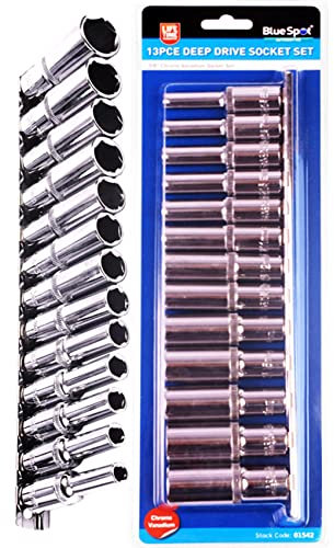 13 Pcs BlueSpot 3/8 Drive | Metric | Deep Sockets Set | 6-19mm | + Storage Rail | Vehicle Parts & Repair Accessories | Chrome | Hand Tools | DIY | UK Free P&P