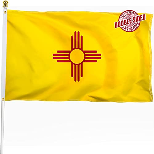 XIFAN Doppelseitige New Mexico Staatsflagge 90 x 152 cm, strapazierfähiges, 3-lagiges, langlebiges Polyester, NM Flagge mit lebendigem Druck/4 Reihen Saum/Messingösen für Innen- und Außendekoration
