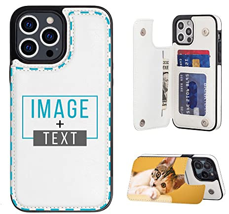 YOOCUSTOM Personalised Phone Case for Apple iPhone 14 13 12 11 Pro Max Mini X XS XR SE 7 8 Plus, Customised Wallet Case PU Leather Flip Folio Cover Card Slot Holder Photo Picture (WBC-P1)
