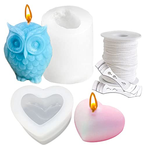 Zasiene Candle Making Kit 2 Stück Seifen Formen Tier Silikonform Eulen Formen Seifenform Kerze Silikonform Hausgemachte Seife Machen Form DIY Liebe Silikon Kerzenwachs Forme für Heimdekorationen