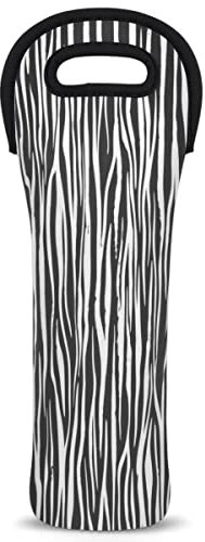 Wine Carrier Tote Bag, Black and White Pattern Insulated Neoprene Wine/Water Bottle Holder, Zebra Wine Bag for Travel Party, 750ml