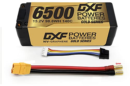 DXF Batterie LiPo 4S 6500mAh 140C XT90 - Pack Rechargeable 14.8V Haute Décharge pour Voiture RC 1/8 1/10 Buggy Truggy Monster Truck Modélisme - Hard Case Compatible Véhicules Radiocommandés