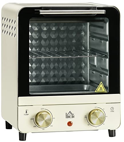 HOMCOM Mini Backofen 15 L 1000 W 60-230℃ inkl. Krümelblech, Backblech und Grillrost, Minibackofen mit 60 Min. Timer Cremeweiß
