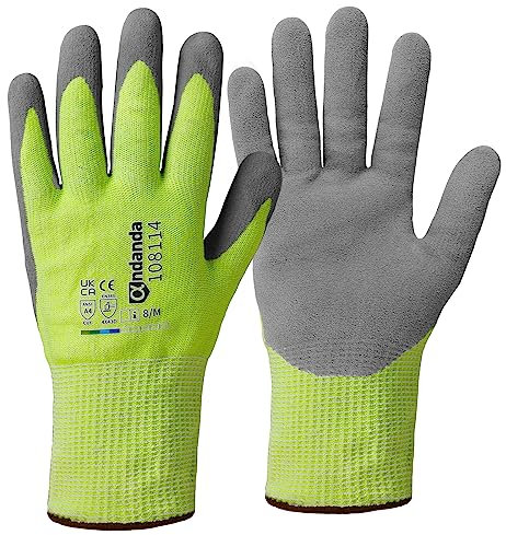 ANDANDA 1 Pairs Safety Work Gloves, Fluorescent Color Knitted Gloves with Nitrile Rubber Coating, Cut Resistant and Wear-resistant, for Men and Women, Ideal for General Duty Work-9L