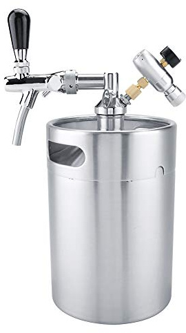 Barril de Cerveza, Mini Barril de Acero Inoxidable con Grifo 5L Presurizado Home Brewing Craft Beer Dispenser Set Acero Inoxidable Mini Keg Growler