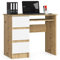 AKORD Schreibtisch A6 90 cm | 3 Schubladen Links | Schreibtisch | Bürotisch | Computertisch | Arbeitstisch | Laptoptisch | Bürmöbel | B90 x H77 x T50 cm | Gewicht 29,95 kg | Artisan Eiche/Weiß