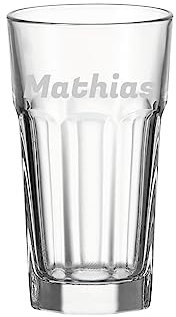 LUXENTU Longdrinkgläser mit personalisierter Gravur, 340 ml, Individualisierbare Cocktailgläser für Bar & Gastronomie, Robuste Trinkgläser, Spülmaschinengeeignet, Name gerade, 1 Stück