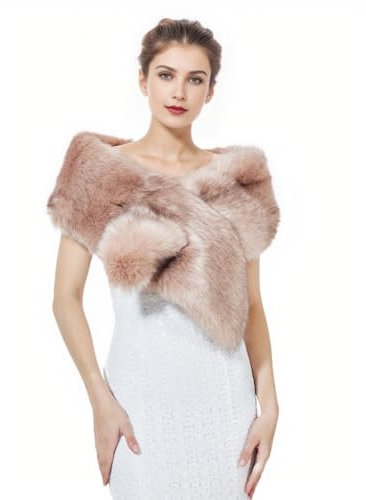 BEAUTELICATE Scialle Stola di Pelliccia Sintetica Donna Sciarpa Coprispalle Elegante per Sposa Feste Cerimonia (Dusty Rose, Plus Size - 170cm)