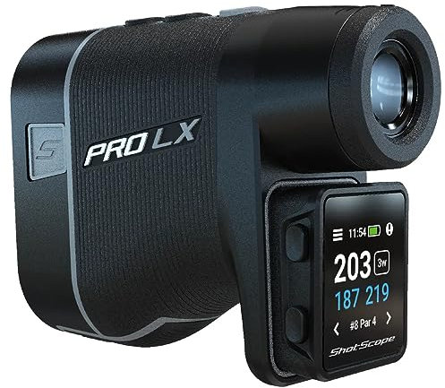 2023 Shot Scope PRO LX+ Entfernungsmesser mit eingebautem Wagen-Magnet, GPS-Entfernungen und Leistungsverfolgung (Grau)