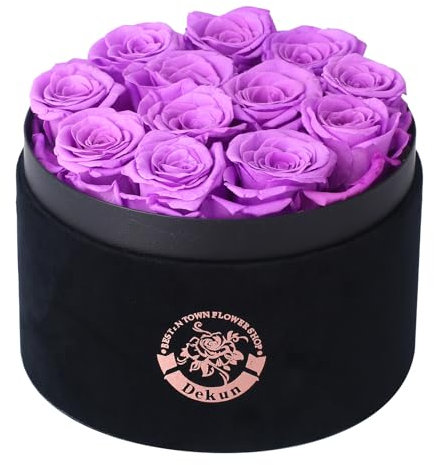 Dekun12 Rose Eternali Rosa Eterna nella Scatola 12 Regali di Rosa Eternizzata Regali per lei Regali Romantici Regali per Amici Regali per la Festa della Mamma Compleanno San Valentino (Viola)