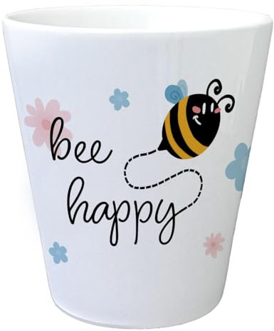Bee Happy Blumentopf mit niedlicher Biene und Blumen EIN farbenfroher Pflanztopf für den Balkon Motiv Blumen Honigbiene Übertopf Frauen Geburtstag süßer Freude Glück