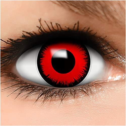 FUNZERA Farbige Kontaktlinsen Halloween Rot VOLTURI VAMPIR, 2 Stück (1 Paar), Ohne Sehstärke, leicht einzusetzende rote Linsen, 2 x farbige Kontaktlinse für Cosplay, Karneval, Fasching, Anime