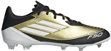adidas Unisex Bota de fútbol F50 League Messi césped natural seco/multisuperficie, Gold Metallic/Cloud White/Core Black, 43 1/3