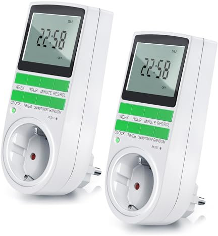 Bonlux Programmateur Prise Electrique Digitale, Prise Minuterie Numérique Programmable avec 10 Programmes, Mode Antivol et Écran LCD, Programmateur Prise de Courant (Paquet de 2)